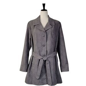 Relativity Gray French Scroll Print Buttoned  Lightweight Trench Coat Size XL